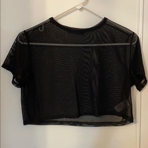 Cropped mesh see through black top club missguided
